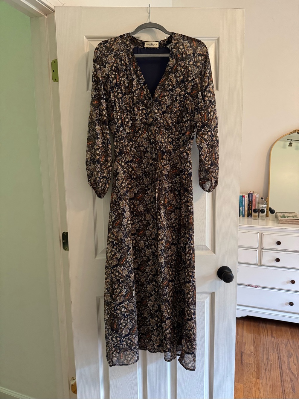 NATURAL LIFE Navy and Brown Floral Long Sleeve Maxi Dress